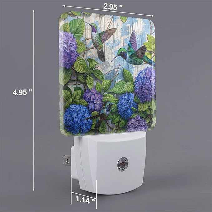 Led Night Light, Floral Hydrangea Hummingbird Decorative Plug in Nightlights,with Smart Auto Dusk to Dawn Night Light for Bedroom, Kitchen, Nursery, Bathroom - Bloomnest