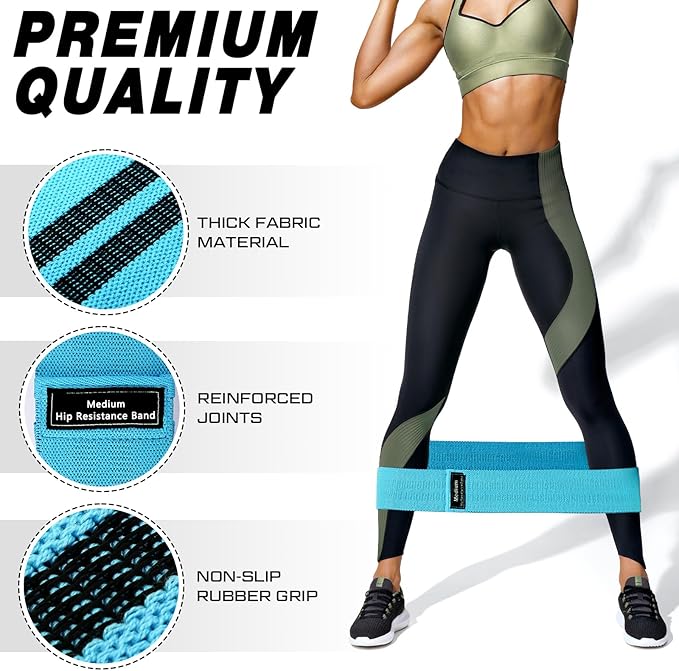 12 Pcs Fabric Resistance Bands for Working Out Booty Workout Stretch Exercise Bands Non Slip for Legs Squat Resistance Loop for Women Men Starter Butt Hip Thigh Fitness - Bloomnest