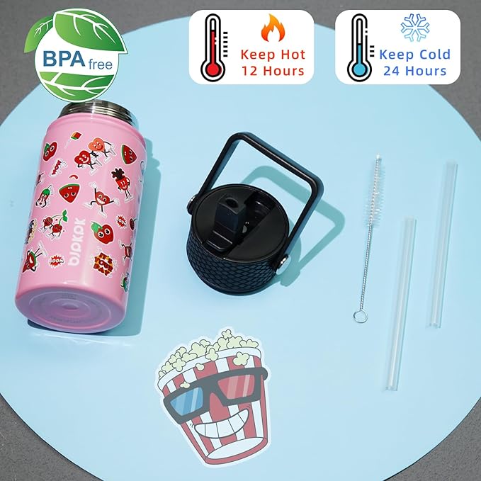 BJPKPK Insulated Water Bottle with Straw Lid, 15oz Stainless Steel Metal Water Bottles, Reusable Leak Proof BPA Free Thermo, Cups, Passionate-Pink - Bloomnest