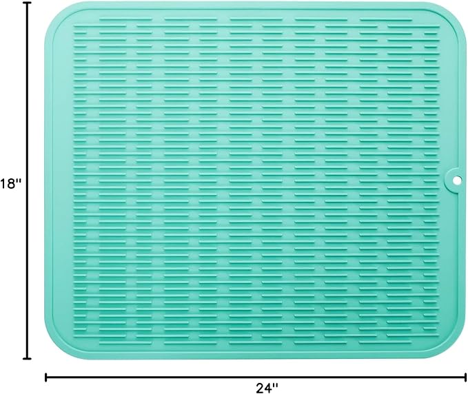 Silicone Dish Drying Mat for Multiple Usage,Easy clean,Eco-friendly,Heat-resistant Silicone Mat for Kitchen Counter or Sink,Refrigerator or Drawer Liner Mint 2XL 24 inches x 18 inches - Bloomnest