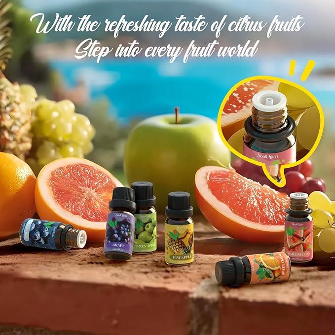 Fruit Essential Oils Set, Fragrance Oil Set for Diffuser, Scent Diffuser Oil for Candle Making- Pineapple, Sweet Orange, Grape, Green Apple, Blueberry, Watermelon - Bloomnest