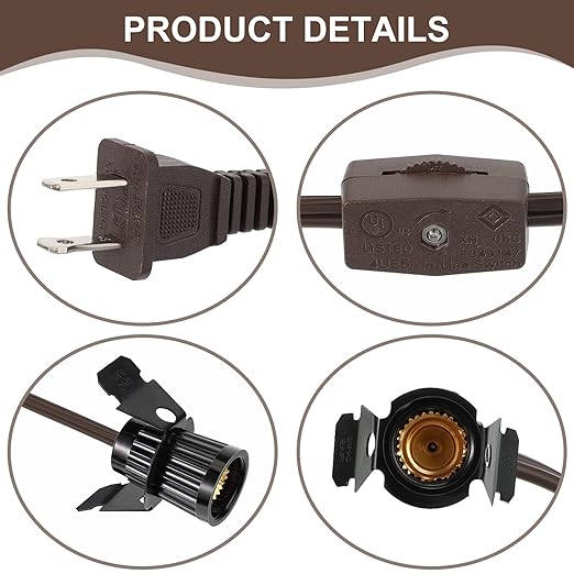 Macarrie 30 Pcs Single Salt Lamp Cord Replacement for Christmas Village E12 Corded Light Bulb Socket with Metal Clip Switch Plugs for Christmas Village House Accessories Crystal Salt Lamps 6 ft