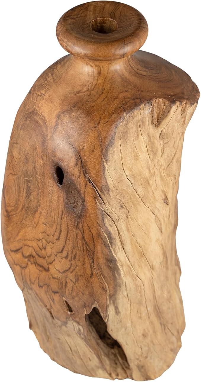 Vitex Pubescens Vahl Handcrafted Natural Wooden Vase; H(11.8”) x D(5"-6.5"); Unique Wooden Vase - Bloomnest