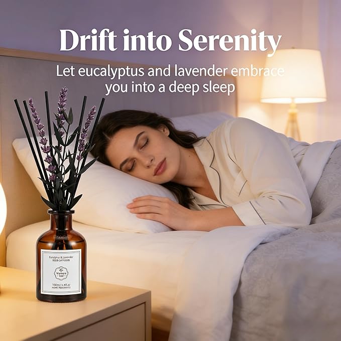 Eucalyptus & Lavender Essential Oil Reed Diffuser - 3.34 Fl Oz, Luxury Hotel Collection Diffuser Oil Inspired by Ritz Carlton for Home&Office, Bedroom/Living Room Shelf Decor,Non-Toxic & Gift Ready - Bloomnest