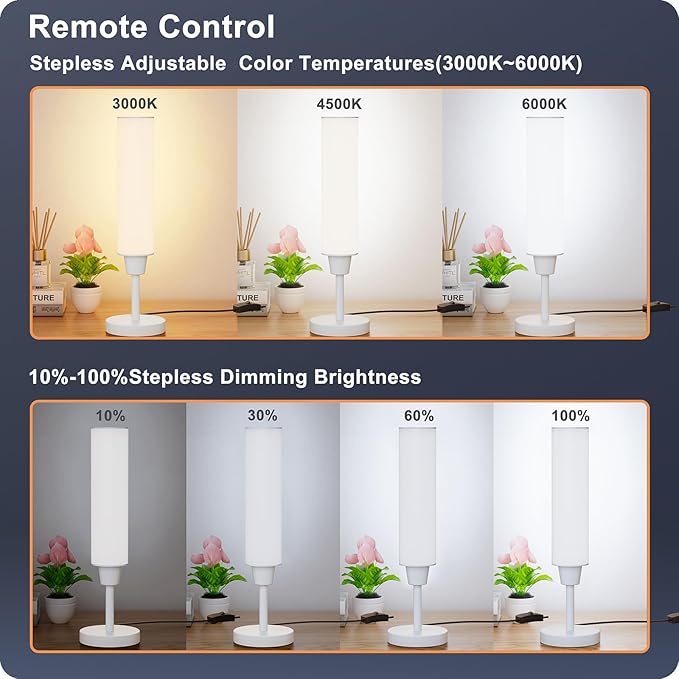 Table Lamp with Remote，Bedside Lamps for Night Stands, Nightstand Lamp with Adjustable Brightness (10%-100%) and Color Temperature (3000k-6000k),Small Lamp for Bedroom (White) - Bloomnest