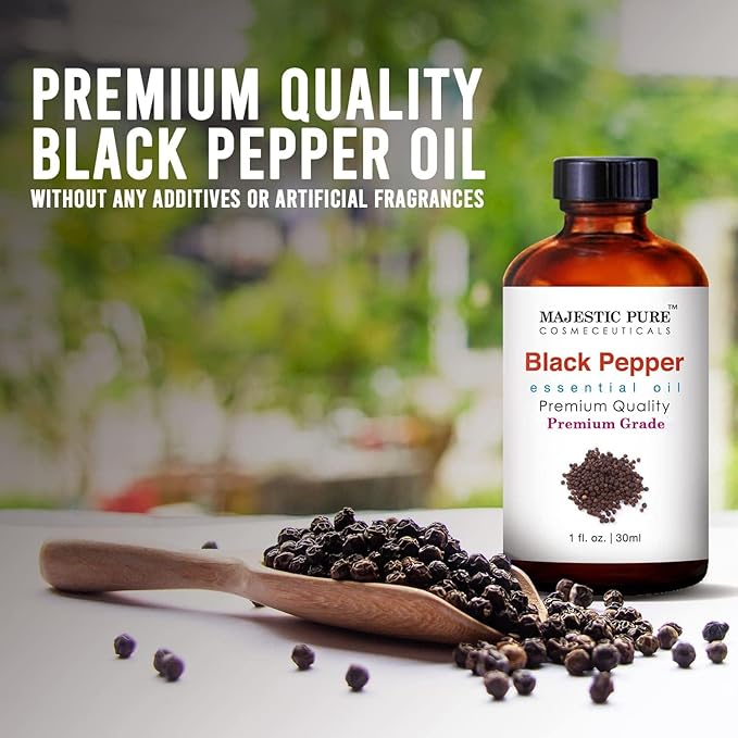 Majestic Pure Black Pepper Essential Oil with Glass Dropper - 1 Fl Oz - 100% Pure and Natural Black Pepper Oil - Premium Grade Essential Oils for Diffuser, Aromatherapy, Soap and Candle Making - Bloomnest