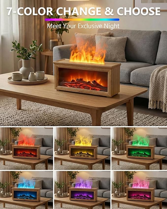 Essential Oil Diffuser, 7-Color Fireplace Fire Flame Aromatherapy Humidifier, 280ml Ultrasonic Aroma Diffuser Valentine's Day Gift with Time Sets and Remote Control for Bedroom Home Yoga Office - Bloomnest