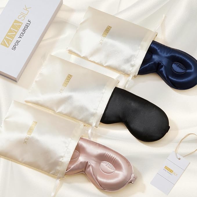 ZIMASILK Adjustable 22 Momme 100% Mulberry Silk Sleep Mask, Upgraded 3D Contoured Cup Eye Mask for Sleeping, Super Soft & Breathable Blindfold, Blackout for Deep Sleeping (Navy Blue) - Bloomnest