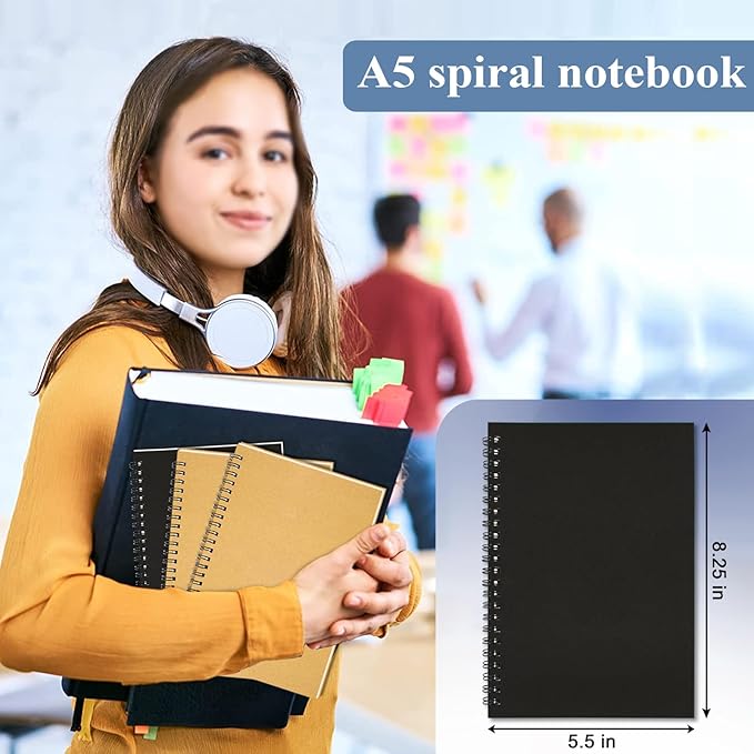 12Pack Small Spiral Notebook A5, 8.25x5.5” 120 Lined Pages Black & Brown Wide Ruled Spiral Journal Bulk Blank Kraft Cover Spiral Bound Notebook & Writing Pads for Home Office Meeting Work Note Taking - Bloomnest