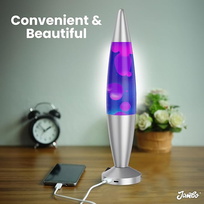 JAMBO Upgraded Motion Lamp – 16" Blue Liquid, Purple Wax – USB Ports, Timer – Night Light for Adults, Teens, Kids – Bedroom, Living Room, Office Décor Lamp - Bloomnest