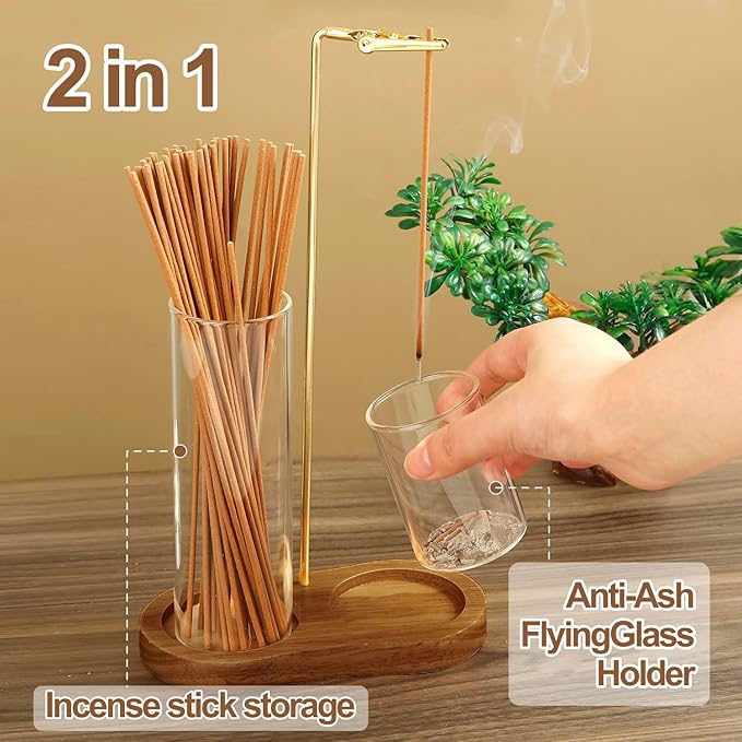 2 in 1 Glass Incense Holder & Burner for Sticks with Ash Catcher, Anti-Ash Flying Design, Storage Organizer and Hang Upside Down for Meditation Yoga Spa Home Decor - Bloomnest