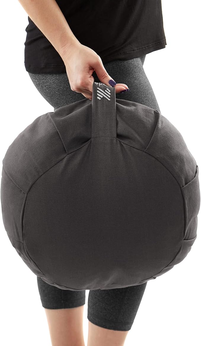 Zafu Meditation Cushion, 15" Round Buckwheat Yoga Pillow with Organic Cotton Cover - Bloomnest