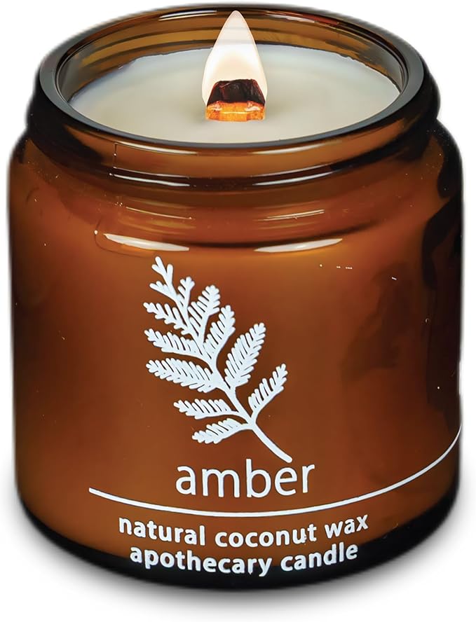 Hemlock Park Crackling Wood Wick Candle Handcrafted with Natural Coconut Wax (Small 4 oz, Amber) - Bloomnest