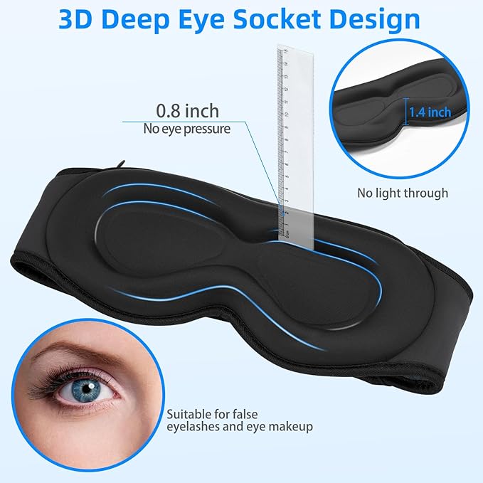 3D Sleep Mask with Bluetooth Headphones, Sleeping Headphones for Side Sleepers, Zero Eye Pressure, Adjustable Sleep Eye Mask, Ultra-Thin Stereo Speakers Perfect for Sleeping-Peacock Blue - Bloomnest