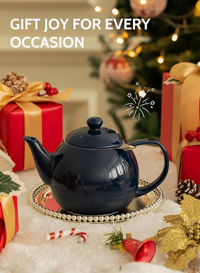 Sweese Teapot, Porcelain Tea Pot with Stainless Steel Infuser, Blooming & Loose Leaf Teapot - 27ounce, Navy - Bloomnest