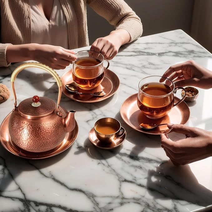 Copper Tea Kettle, 1.6 Quart Stovetop - Handmade Hammered Pot with Coating-Free & Rust Resistant Design for Traditional Stovetop Use - Bloomnest