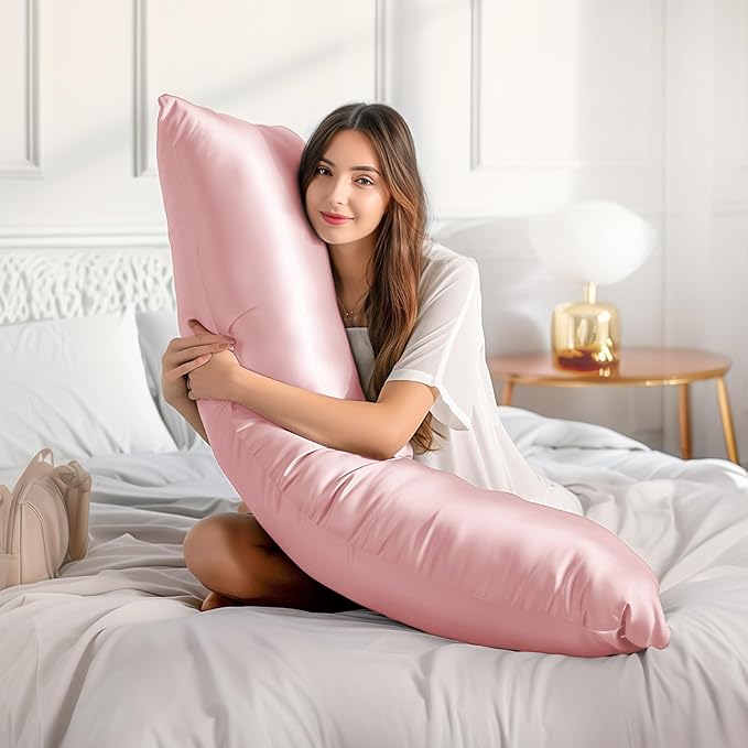 BEDELITE Satin Body Pillow Cover 2 Pack, Super Soft and Cooling Body Pillow Pillowcase for Hair and Skin, Breathable Silky Full Long Pillowcase Cover(20"x54", Pink) - Bloomnest