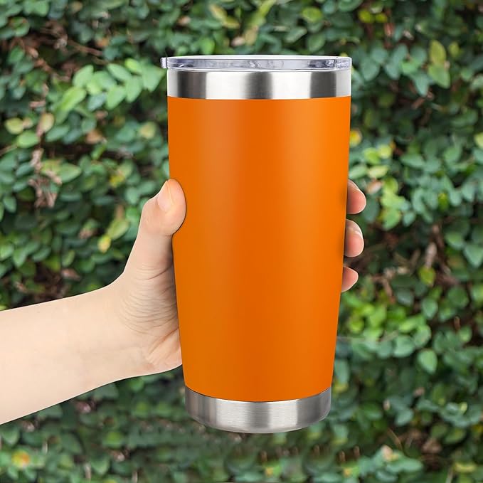 20oz Stainless Steel Tumbler Bulk with Lid, Travel Mug - Double Wall Vacuum Powder Coated Cup - Orange, 6 Pack - Bloomnest