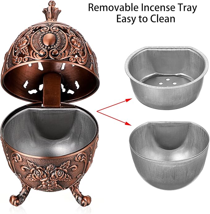 JUXYES Vintage Incense Burner Holder with Removable Ash Catchers, Metal Censer Antique Cone Coil Incense Burner Holder Zinc Alloy Spiritual Aromatherapy Yoga Meditation Gifts Retro Home Decoration - Bloomnest