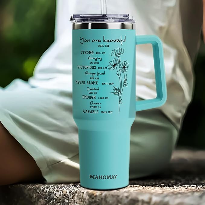 Christian Gifts For Women - 40oz Tumbler with Handle - Inspirational Gifts for Women Religious, Baptism Gift - Birthday Gift for Woman Faith - Bloomnest
