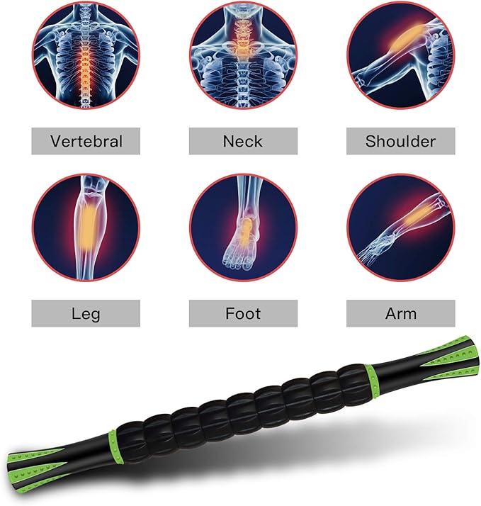 Muscle Roller Massage Roller Stick for Athletes, Help Reducing Muscle Soreness Cramping Tightness Leg Arms Back Calves Muscle Massager（Green - Black- 18 inch） - Bloomnest