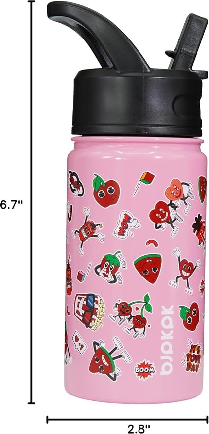 BJPKPK Insulated Water Bottle with Straw Lid, 15oz Stainless Steel Metal Water Bottles, Reusable Leak Proof BPA Free Thermo, Cups, Passionate-Pink - Bloomnest