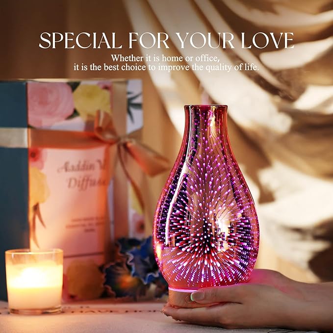 Porseme Essential Oil Diffuser 3D Glass Aromatherapy Ultrasonic Humidifier Cool Mist, Auto Shut-Off, Timer Setting, BPA Free for Home Office Hotel Yoga Gym Leisure SPA Gift 100ml Porseme
