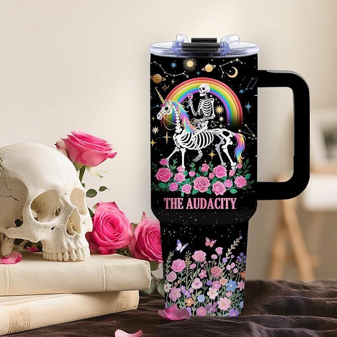DUUV 40 Oz Funny Skull Tumbler, Funny Witchy Gifts for Women Tarot Lovers, Ghost Design Mug, the Audacity Skull Tumbler for Christmas Gifts for Daughter Girlfriend, Skeleton Cup Black, 1PCS - Bloomnest