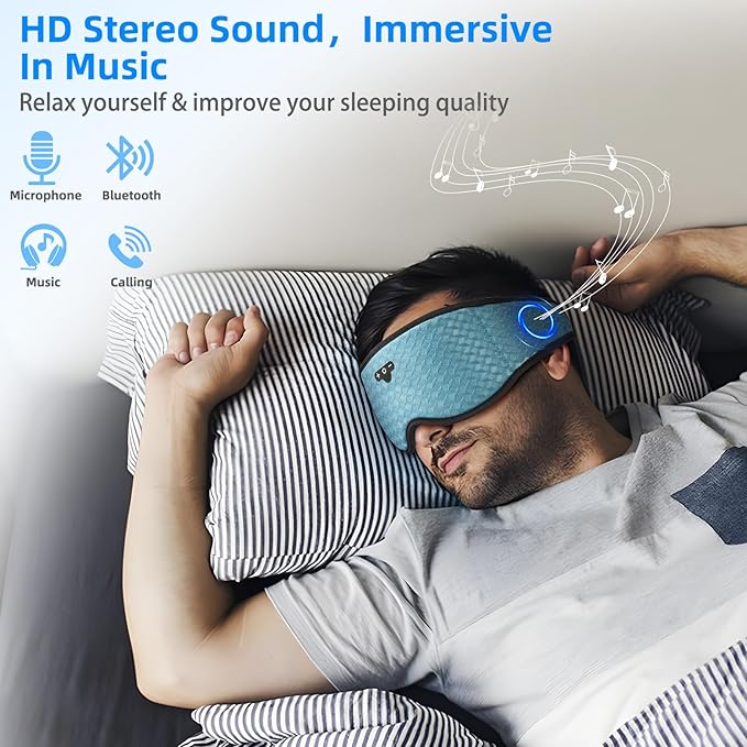 3D Sleep Mask with Bluetooth Headphones, Sleeping Headphones for Side Sleepers, Zero Eye Pressure, Adjustable Sleep Eye Mask, Ultra-Thin Stereo Speakers Perfect for Sleeping-Peacock Blue - Bloomnest
