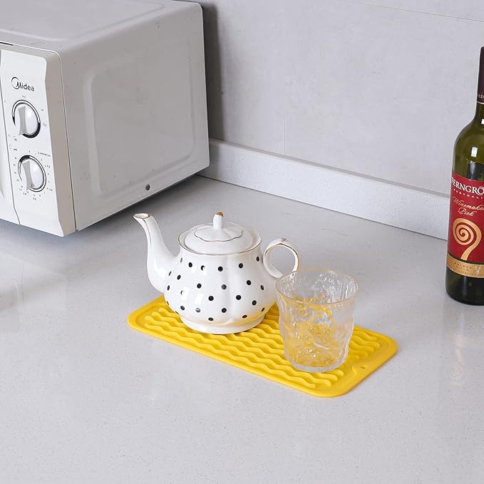 Silicone Dish Drying Mat for Multiple Usage,Easy clean,Eco-friendly,Heat-resistant Silicone Mat for Kitchen Counter or Sink,Refrigerator or Drawer Liner Yellow S 12 inches x 6 inches - Bloomnest