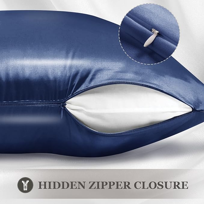 Adubor 100% Silk Pillowcase - Mulberry Silk Pillow Cases, 23 Momme 6A Grade Fibers, Silk Pillow Case for Hair and Skin Health, with Hidden Zipper (Queen 20''x30'', Navy Blue, 1PC) - Bloomnest