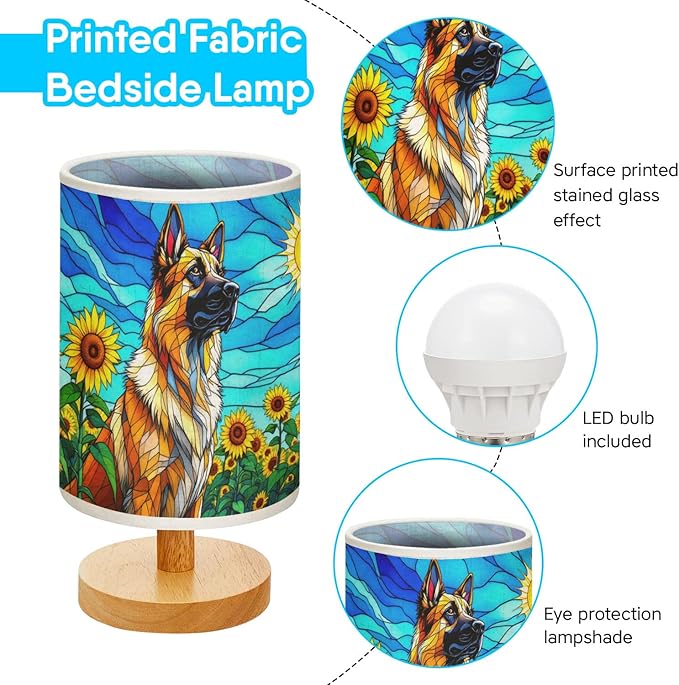 Anatolian Shepherd Table Lamp LED 3-Color Pressed Bedside, Dog Shade Lamp with Wood Base for Bedroom Living Room Desk Office - Bloomnest
