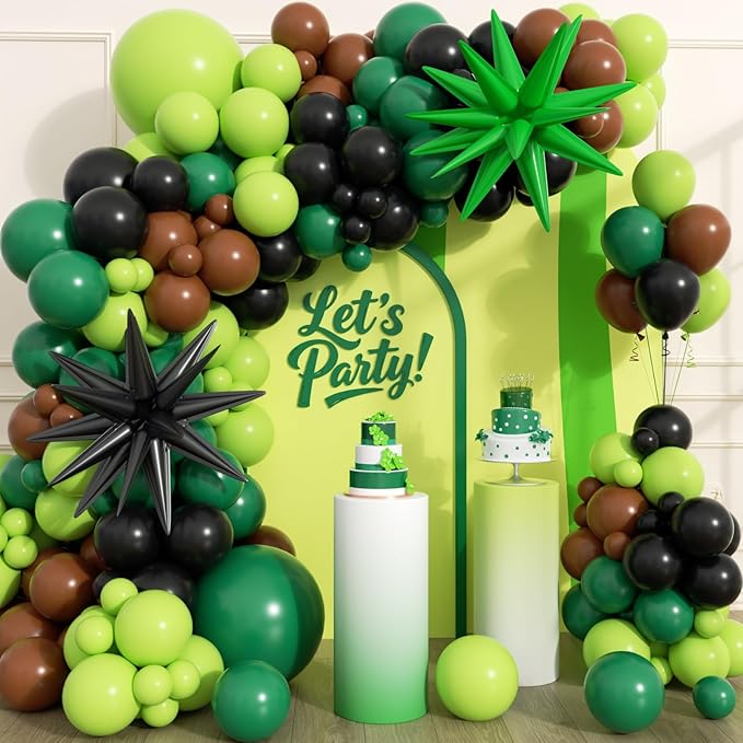 164Pcs Green and Brown Balloon Garland Arch Kit - Video Game Party Decorations with 18 12 10 5 Different Sizes Latex Party Balloons for Jungle Game Theme Baby Shower Birthday Theme Decorations - Bloomnest