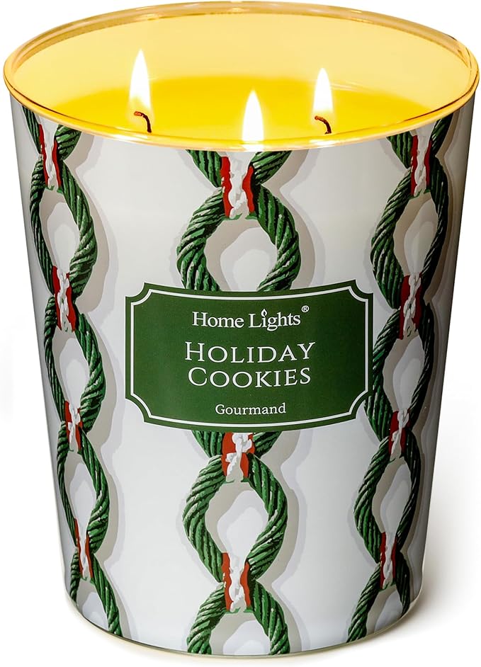 HomeLights Holiday Cookies Scented Candles | 34oz Soy Candles Rustic Modern 3-Wick Large Candle Jars | Ideal Candle Gifts for Events, Home Decor Stress, Relief & Relaxation - Bloomnest