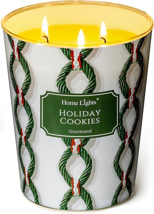 HomeLights Holiday Cookies Scented Candles | 34oz Soy Candles Rustic Modern 3-Wick Large Candle Jars | Ideal Candle Gifts for Events, Home Decor Stress, Relief & Relaxation - Bloomnest