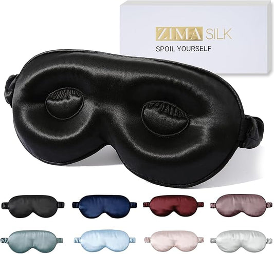 ZIMASILK Adjustable 22 Momme 100% Pure Mulberry Silk Sleep Mask, 3D Contoured Cup Eye Mask for Sleeping, Super Soft Breathable Blindfold, Perfect Blocks Light for Sleeping (Black) - Bloomnest