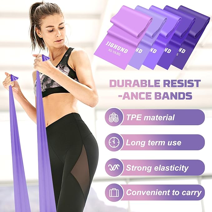 5 Pcs Resistance Bands, Professional Exercise Bands Elastic Stretch Bands for Fitness Yoga Pilates Stretching Strength Training, Workout Bands for Women and Men Home Gym - Bloomnest