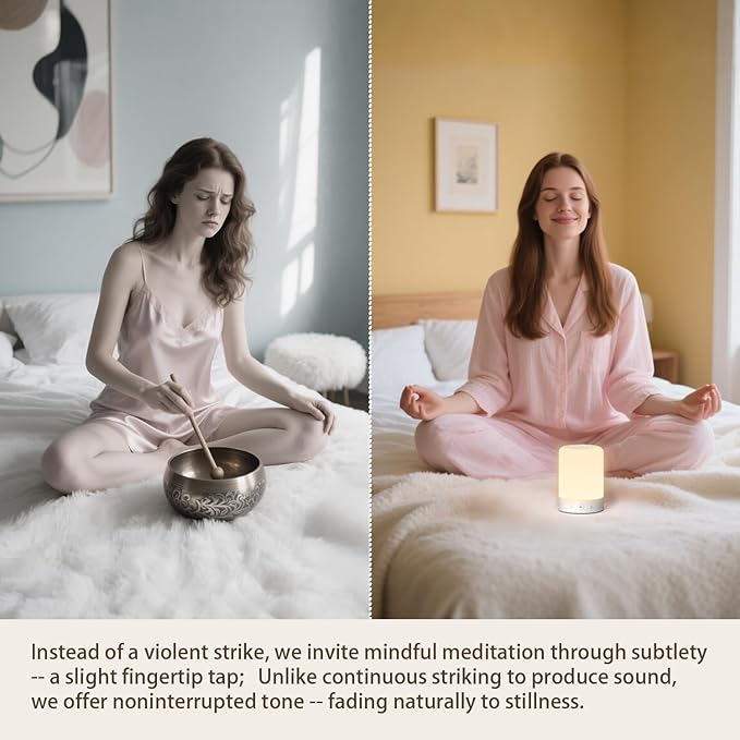 Quietbliss Tibetan Singing Bowl Machine – 9 Authentic Bowl Sounds with Adjustable Night Light for Meditation, Yoga, Chakra Healing, Stress Relief & Sleep Therapy, Timer, Portable & Touch Control - Bloomnest