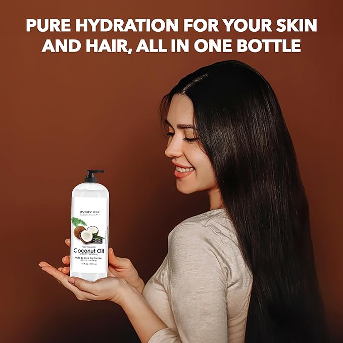 Majestic Pure Fractionated Coconut Oil - Relaxing Massage Oil, Liquid Carrier Oil for Diluting Essential Oils - Skin, Lip, Body & Hair Oil Moisturizer & Softener - 16 fl oz - Bloomnest
