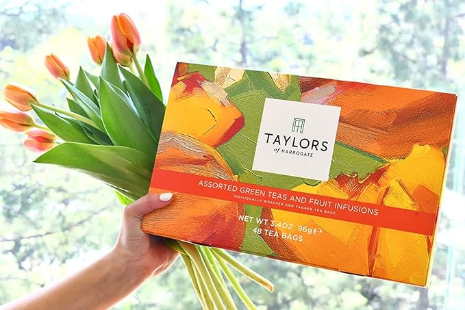 Taylors of Harrogate Assorted Green & Herbal Teas Sampler, Variety Pack Gift Box, Individually Wrapped Bags, 48 Count (Pack of 1), Premium Green & Herbal Teas, Mixed Caffeinated & Caffeine-Free Selection, 48 Teabags