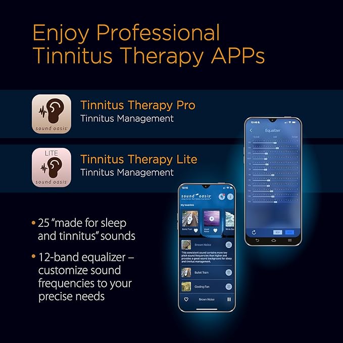 Sound Oasis® Bluetooth® Tinnitus Sound Therapy System® - Sleep Better, Manage and Mask Tinnitus, 25 Built-in Sounds for Tinnitus Relief, 12-Hour Sound Duration - Bloomnest