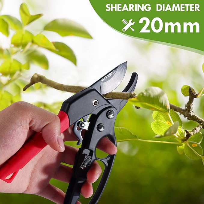 Ultra Sharp Germany Steel Pruning Shears - Cuts 3X Easier, Weak Hand Arthritis Snips, Rust-Resistant, Effortlessly 1-Inch Cut Capacity Garden Scissors, Ergonomic Handle (Reddish balck) - Bloomnest