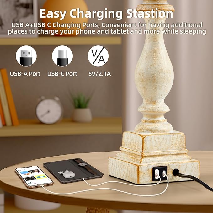 Touch Lamps for Bedroom Set of 2,Bed-Side Table Lamps with 2 USB Ports, Bedroom Lamps with 3-Way Dimmable,23" Tall Table Lamps for Living Room/Night-Stand, Bonus 2 Bulbs - Bloomnest