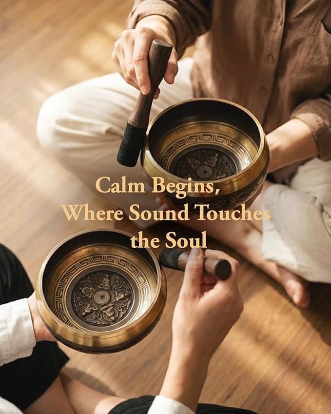 Tibetan Singing Bowls Set Authentic - Handmade in Nepal Sound Bowl for Yoga, Chakra, Meditation, Stress Relief Tool, Meditation Accessories and Unique Gifts for Women, Men RelaehihforEveryone