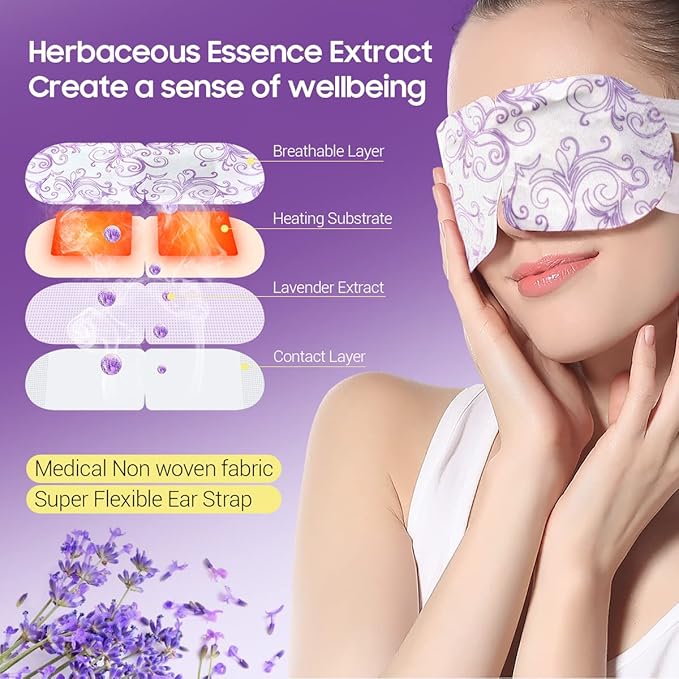 16 Packs Steam Eye Masks for Dry Eyes, Lavender Heated Eye Mask, Relief Tired Eyes & Dark Circle, Warm Compress for Puffiness, Disposable Travel Essentials & Relaxation Set for Women, Christmas - Bloomnest