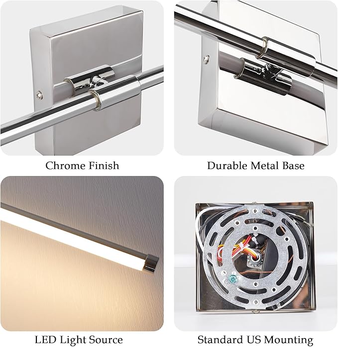 LED Wall Sconces with Remote Control, Dimmable Wall Sconces Set of 2, 5 Colors 3000K-6500K & Dimmable, Hardwire Wall Light with Timer & Night Light, LED Wall Lamps for Bedroom, Living Room, Chrome - Bloomnest