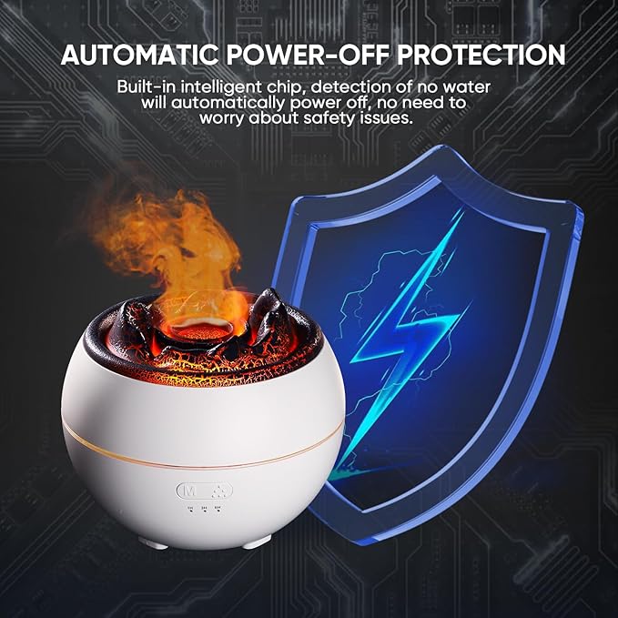 Essential Oil Diffuser, Volcano Flame Fire Oil Diffuser, 360ml Ultrasonic Cool Mist Aromatherapy Humidifier, Scent Diffuser with 7 Colors Light, Timer & Auto Shut-Off for Home, Room (White) - Bloomnest