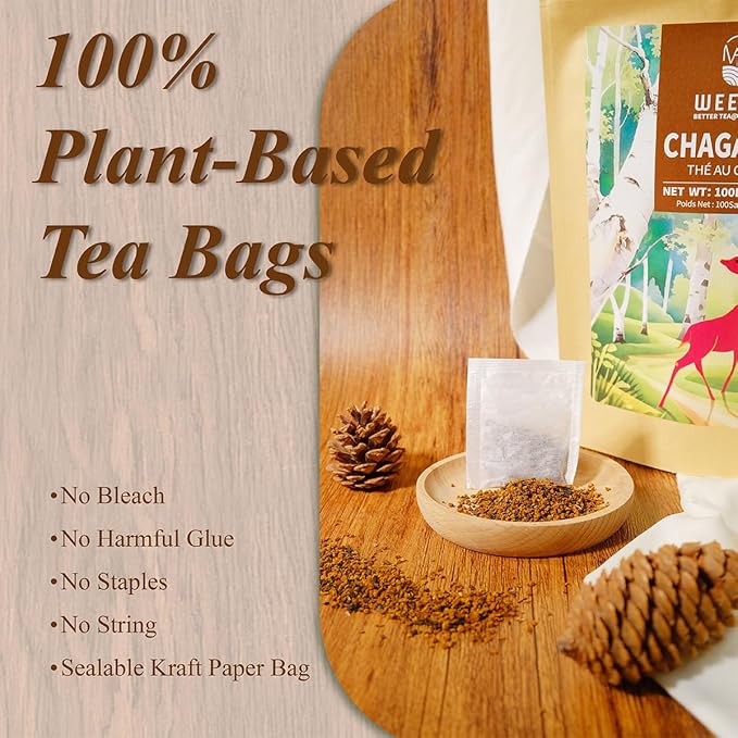 WT WEETEE Chaga Tea Bags 100 Count, 100% Siberian Birch Chaga Mushroom Tea, Caffeine-Free - Rich in Antioxidants - Bloomnest