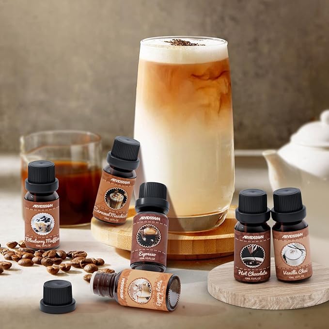 ARVIDSSON Coffee Fragrance Oils Set, Premium Essential Oils for Diffuser, Espresso, Vanilla Chai, Hot Chocolate, Blueberry Muffin, Eggnog Latte, Caramel Macchiato, Coffee Shop Scented Oils - Bloomnest