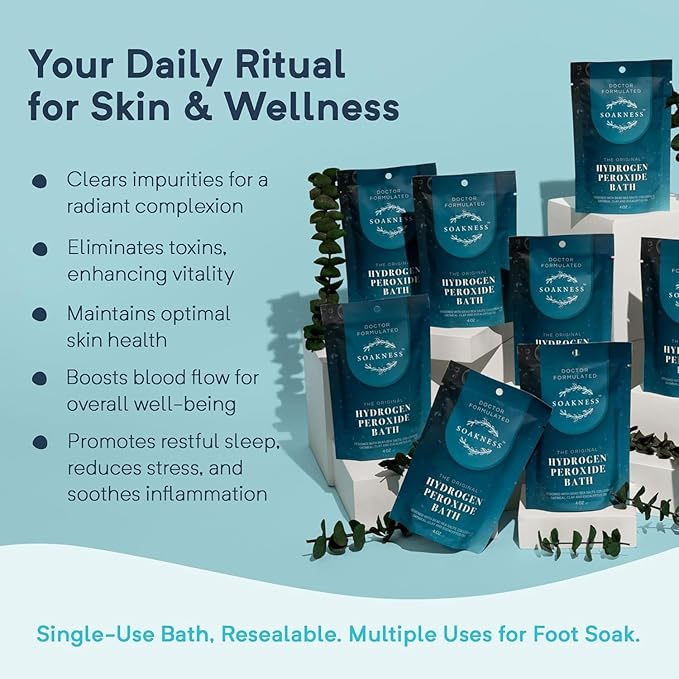 Hydrogen Peroxide Epsom Salt Bath Soak - USA-Made – Patented Bath Salts, Muscle Recovery, & Skin Detoxification – Magnesium Salts for Bathing - Doctor Formulated Pure Epsom Salt (6-Pack) - Bloomnest